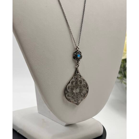 Carolyn Pollack Relios Filigree Sterling Silver Pendant Opal cabochon Necklace - Picture 13 of 13